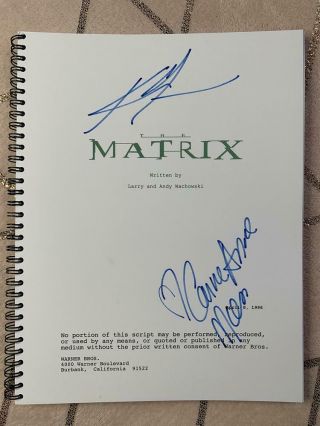Keanu Reeves & Carrie Anne Moss Signed The Matrix (1999) Authentic Full Script