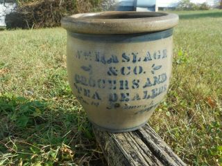 19th C.  Western Pa Stoneware Cream Pot With Advertisement For Tea Dealer