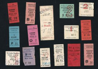 31 x 1940s (WWII period) ticket stubs from London West End theatres. 2