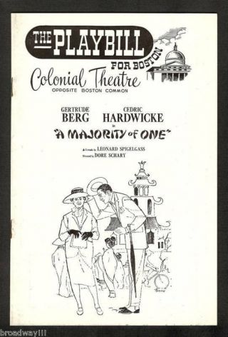 Gertrude Berg " A Majority Of One " Cedric Hardwicke 1959 Boston Tryout Playbill