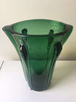 Murano Barovier & Toso Green " Bullicanti " Glass Oval Vase,  1950s