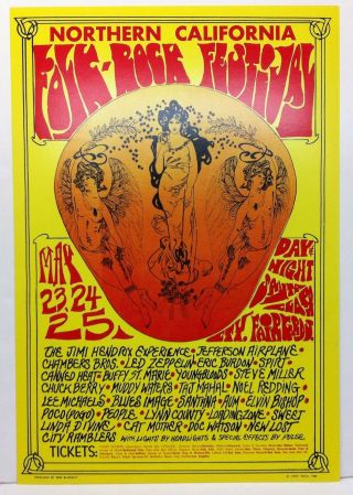 Jimi Hendrix Northern California Folk - Rock Festival Concert Poster Led Zeppelin