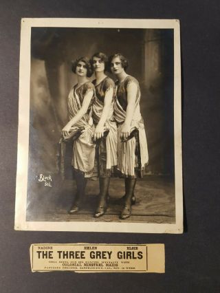 Vintage Vaudeville 6 X 8 Publicity Photo Of The Three Grey Girls - 1920s