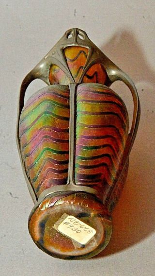 Antique Loetz Handled Iridescent Art Glass Vase w/ Art Nouveau Metal Mountings 3