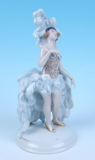 Fraureuth Art Deco Dancer Showgirl Lady Figurine Ostrich German Porcelain c.  1920 3