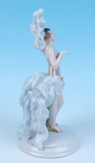 Fraureuth Art Deco Dancer Showgirl Lady Figurine Ostrich German Porcelain c.  1920 4