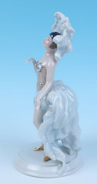 Fraureuth Art Deco Dancer Showgirl Lady Figurine Ostrich German Porcelain c.  1920 6