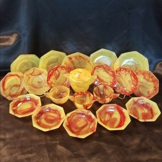 Akro Agate Childrens Toy Dishes Tea Set