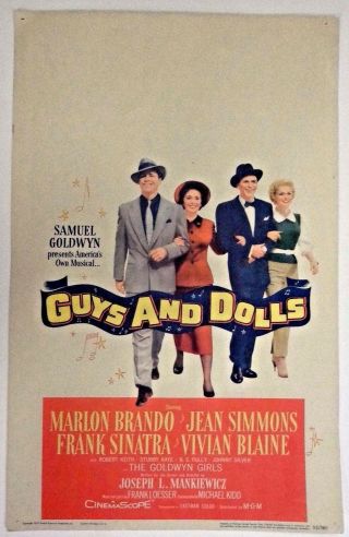 1955 Guys And Dolls Movie Poster Window Card Brando Sinatra Simmons Goldwyn