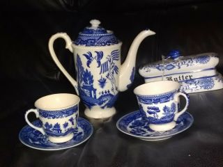 The Andy Griffith Show Aunt Bees Blue Willow Tea Set With Butter Holder W/coa