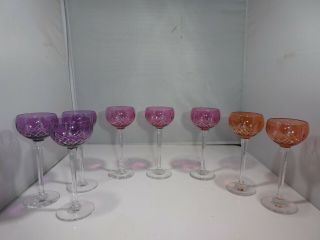 8 VINTAGE BEST QUALITY ENGLISH CUT AND ETCHED MULTI COLOR CORDIAL GLASSES 2