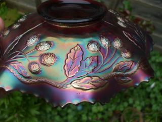 Carnival Glass.  Fenton RED Peacock & Grape Collar Base Bowl.  Stunning Piece In VGC 4