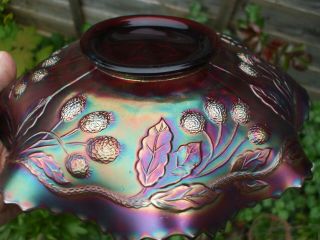 Carnival Glass.  Fenton RED Peacock & Grape Collar Base Bowl.  Stunning Piece In VGC 5