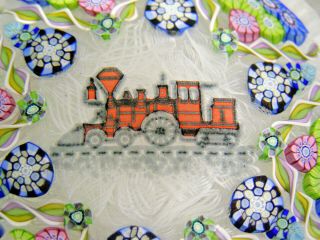 PERTHSHIRE Complex Millefiori & Ribbon Glass Paperweight - with Locomotive 3