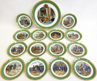 Set 14 Dessert Cake Plates Serving Tray Napoleon Battle Scenes Gien Porcelain