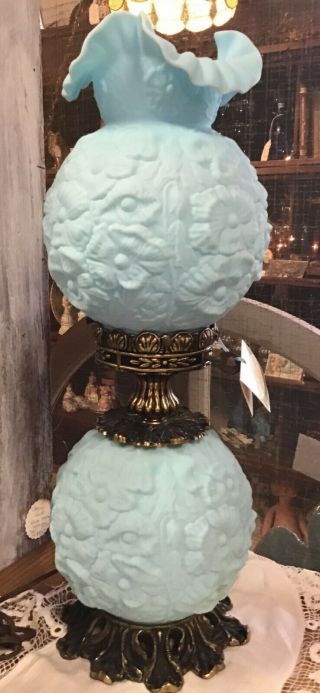 Vintage Fenton Blue Satin Poppy Double Ball Lamp