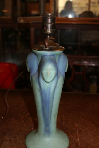 Signed Van Briggle Art Pottery Figural 3 Indian Head Vase Table Lamp Light