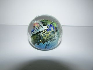 Josh Simpson 3 " Inhabited Planet Studio Art Glass Paperweight 582