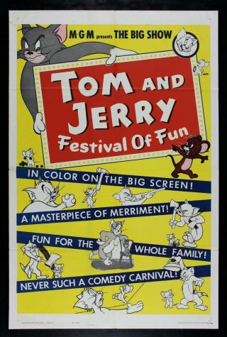 Tom And Jerry Festival Of Fun ✯ Cinemasterpieces 1962 Movie Poster Cat Mouse