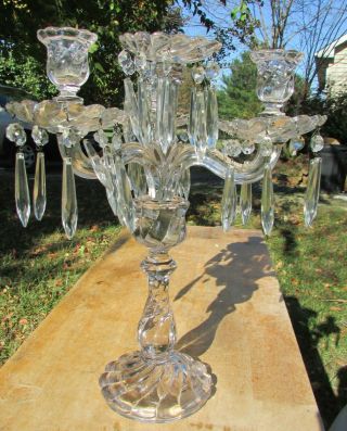 Antique Baccarat 3 Arm Glass Candelabra With Top Vase