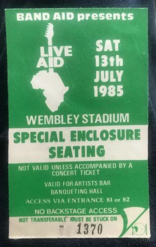 Live Aid Special Artists Pass Wembley Stadium 1985 - Queen,  Bowie,  U2 Etc