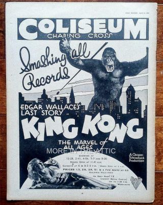 Fay Wray Merian C Cooper Orig Vintage Rko King Kong 1933 Uk Film Advert