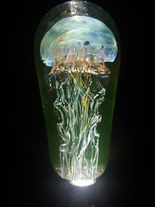 Rick Satava Moon Jellyfish Art Glass Sculpture Roughly 5.  5 "