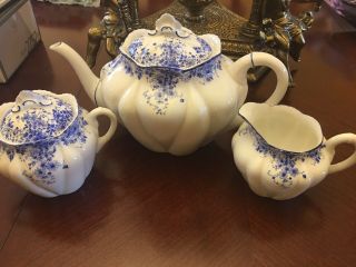 Shelley Dainty Blue Teapot Creamer Sugar Bowl