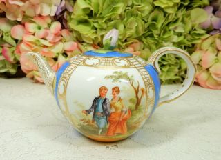 Antique Dresden Carl Thieme Porcelain Quatrefoil Single Serving Teapot