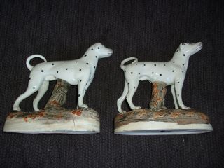 Antique Staffordshire Pottery Dalmatians Painted Base,  Mid 19th Century