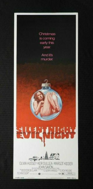 1975 " Silent Night Evil Night " 14x36 Movie Poster Never Rolled Rare Insert