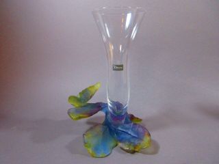 Signed Daum France Pate De Verre Art Glass Butterfly Papillon Soliflor Vase