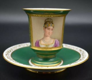 Sevres French Empire Green & Gold Empress Josephine Bonaparte Teacup & Saucer