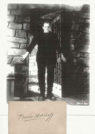 Rare Hand Signed Index Card By Boris Karloff As Frankenstein 