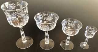 Crystal Vintage Engrave Fostoria " Willowmere " Glasses Set (32 Piece)