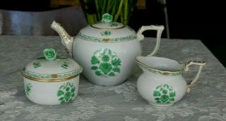 Herend Chinese Bouquet Green Teapot Cream And Sugar