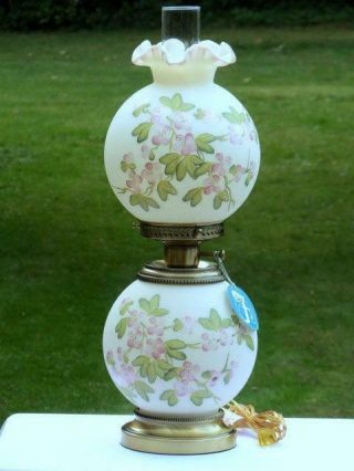 Fenton Hand Painted Pink Dogwood Flowers Double Globe Gone With The Wind Lamp