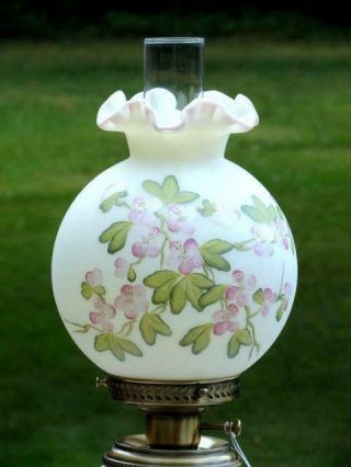 FENTON HAND PAINTED PINK DOGWOOD FLOWERS DOUBLE GLOBE GONE WITH THE WIND LAMP 3