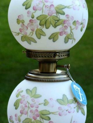 FENTON HAND PAINTED PINK DOGWOOD FLOWERS DOUBLE GLOBE GONE WITH THE WIND LAMP 4