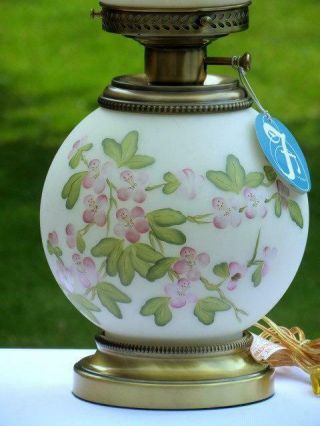 FENTON HAND PAINTED PINK DOGWOOD FLOWERS DOUBLE GLOBE GONE WITH THE WIND LAMP 5