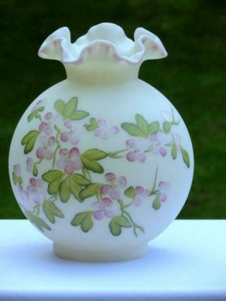 FENTON HAND PAINTED PINK DOGWOOD FLOWERS DOUBLE GLOBE GONE WITH THE WIND LAMP 7