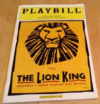 Playbill Program Lion King Orpheum Theatre San Francisco April 2004