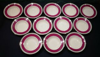 Lenox True Art Deco Magenta Pink Silver Soup Bowls Rings Plummer York