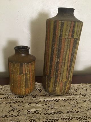 Set Of 2 Mcm Raymor Aldo Londi / Bitossi Cubist Bottle Vase Fantoni Gambone Nm