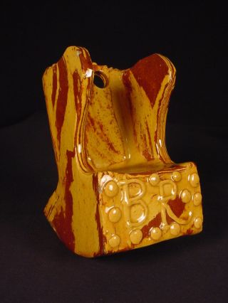 Rare 1800s Redware Presentation Rocking Chair Agate Yellow Ware