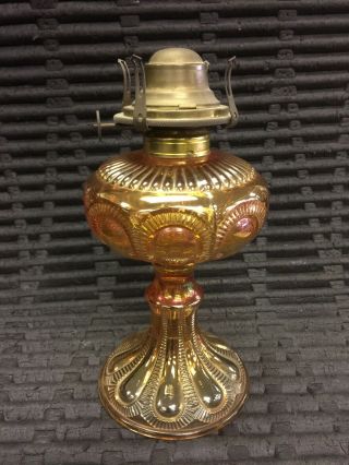 Vintage 1900’s Imperial Zipper Loop Marigold Carnival Glass Oil Lamp