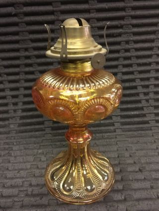 Vintage 1900’s Imperial Zipper Loop Marigold Carnival Glass Oil Lamp 3