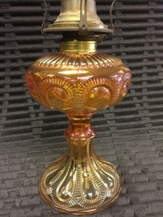 Vintage 1900’s Imperial Zipper Loop Marigold Carnival Glass Oil Lamp 4