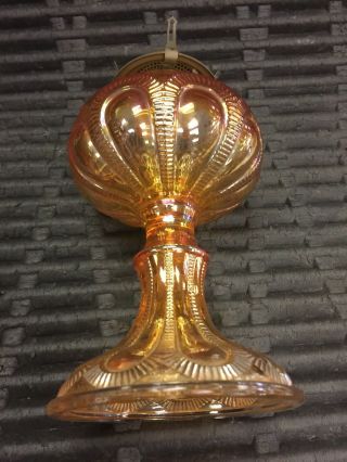 Vintage 1900’s Imperial Zipper Loop Marigold Carnival Glass Oil Lamp 5