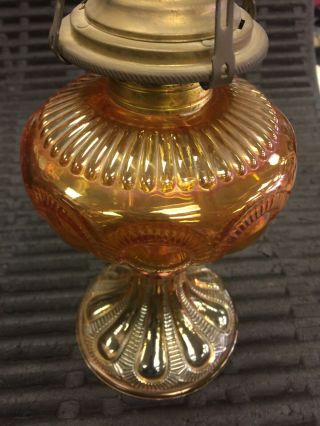 Vintage 1900’s Imperial Zipper Loop Marigold Carnival Glass Oil Lamp 8